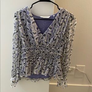 Rebecca Taylor Lavender Floral Smocked Blouse